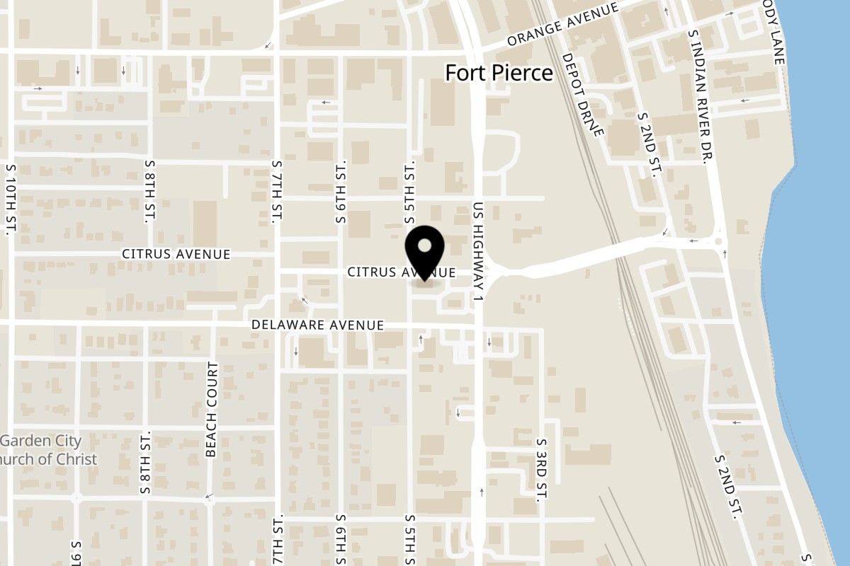 Map showing the location of Mervis' Cafe on 402 South 5th Street in Fort Pierce